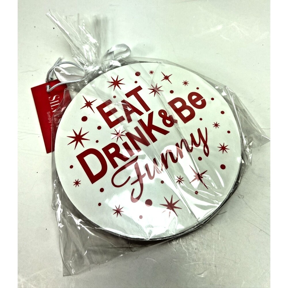 Demdaco Red White Holiday Christmas  4" Round Drink Coasters Lot of 6 Cardboard